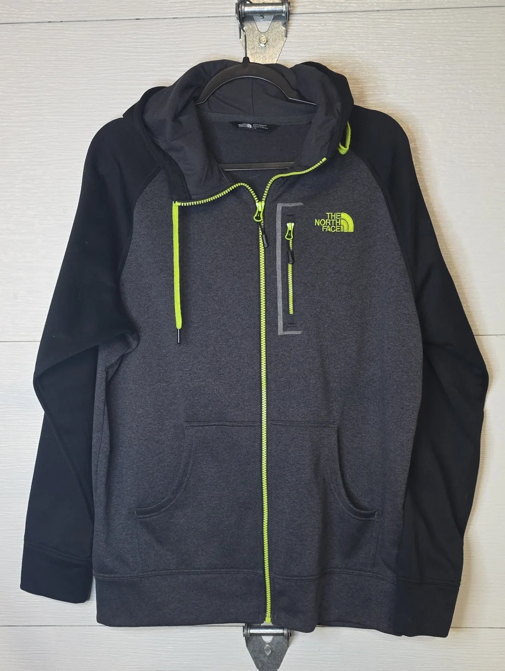 The North Face Men's Hooded Zip Sweater - Charcoal with Neon Green Accents